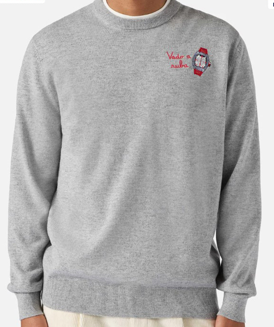 Grey Crewneck Sweater with Thematic Print