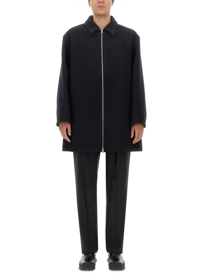Black Wool Coat With Oversized Sleeves