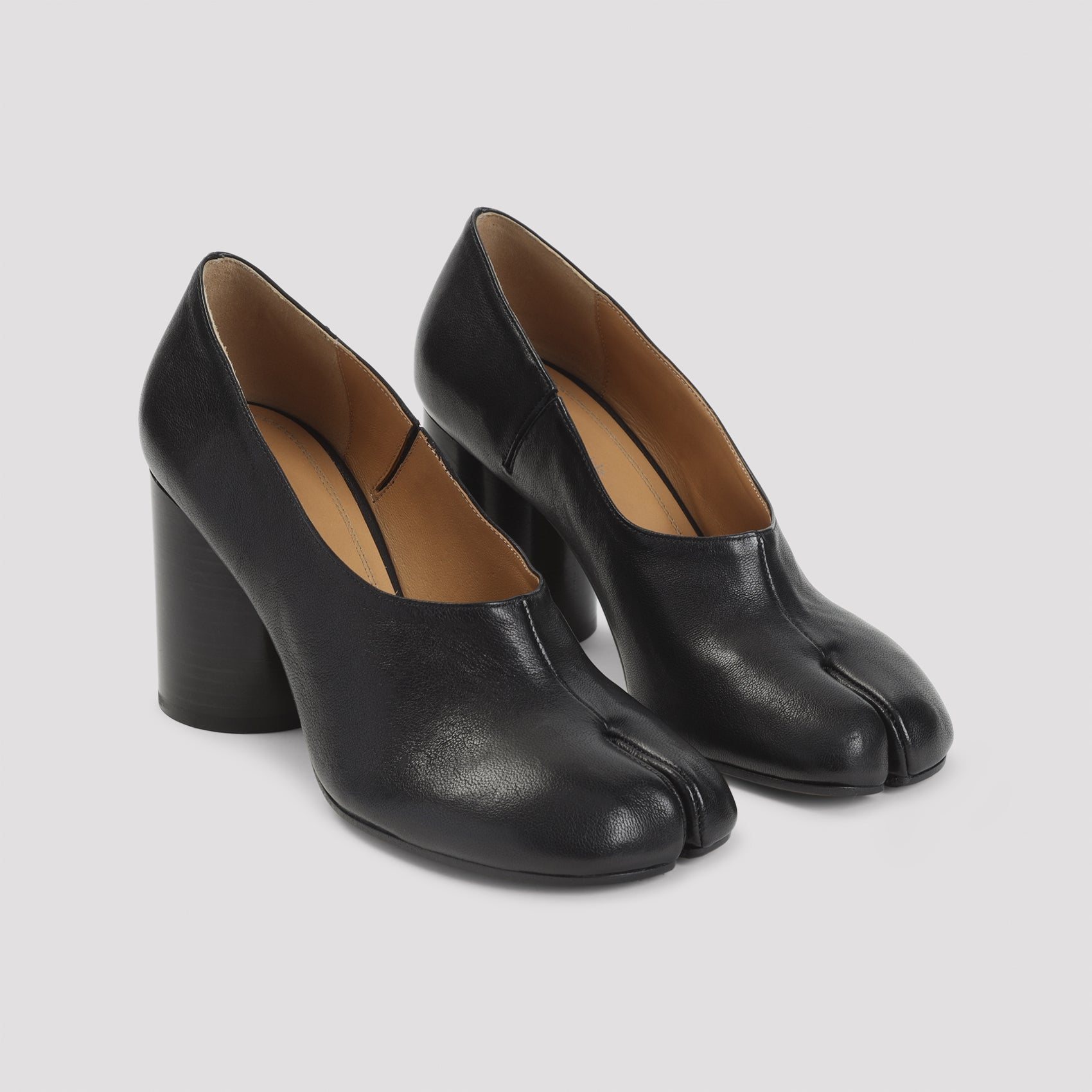 Split-Toe Black Lamb Leather Pumps