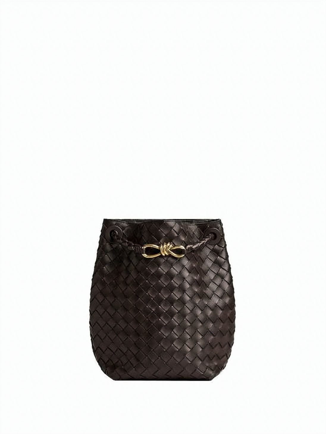 Brown Woven Lambskin Braided Shoulder Bag