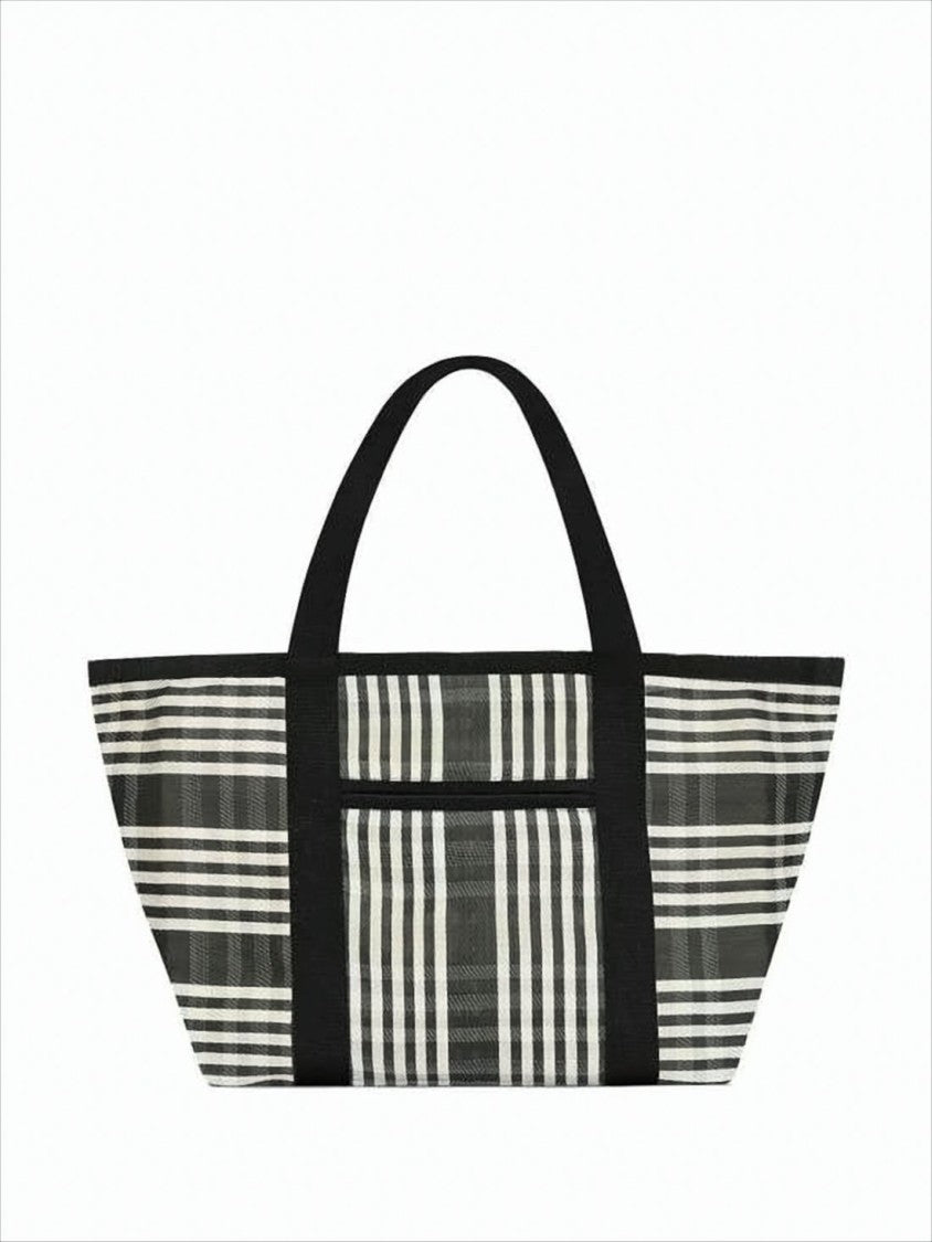 Checkered Nylon Tote Bag with Contrasting Logo Detail