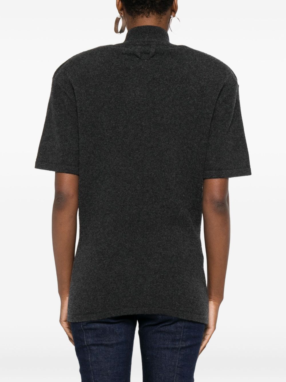High Neck Dark Grey Cashmere Blend Top