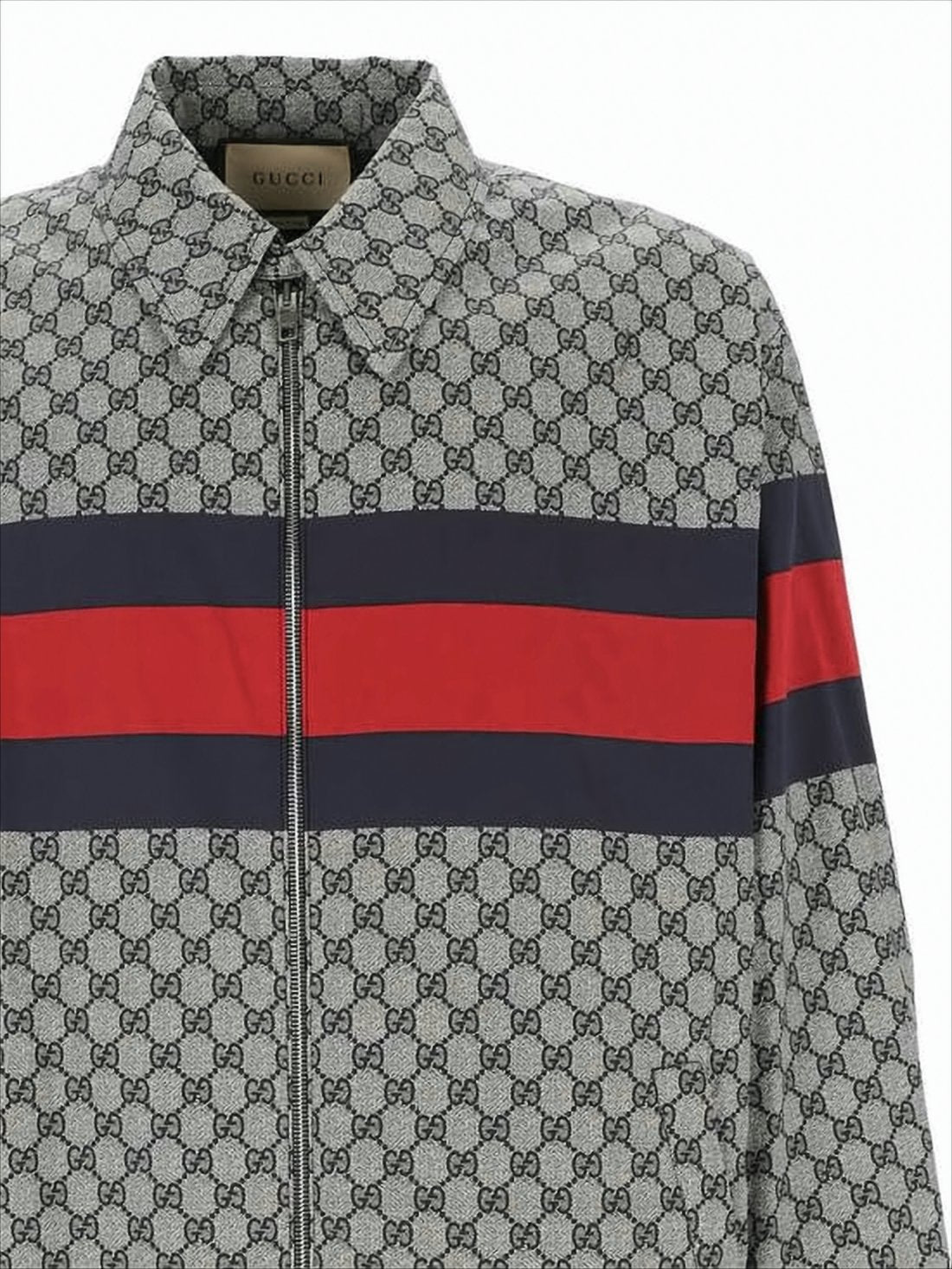 Cropped Bomber Jacket with Interlocking Pattern