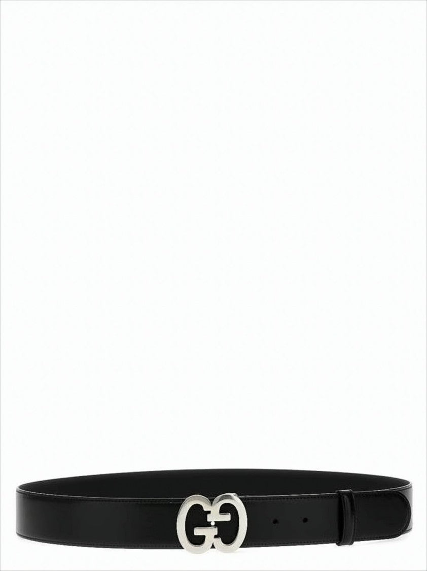 Black Leather Belt with Double G Buckle