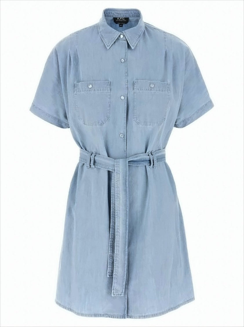 Short Denim Dress with Classic Collar