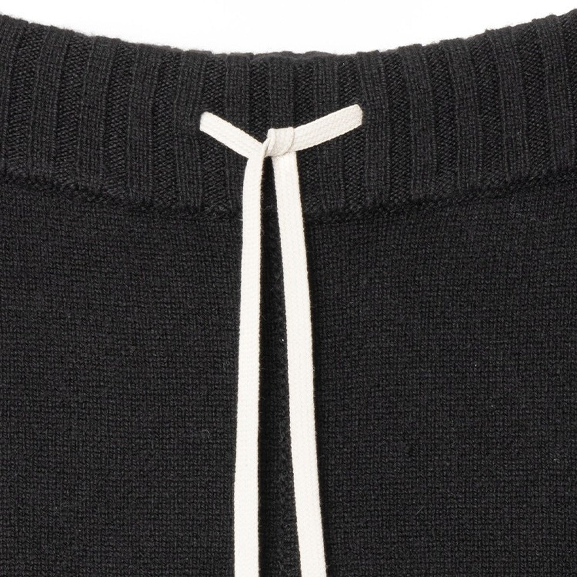High-Waisted Black Cashmere Pants With Drawstring Detail