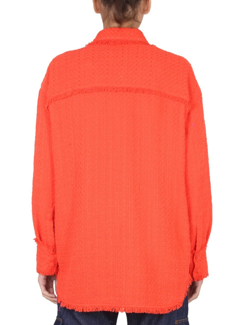 Textured Button-Up Shirt With Fringe Detailing