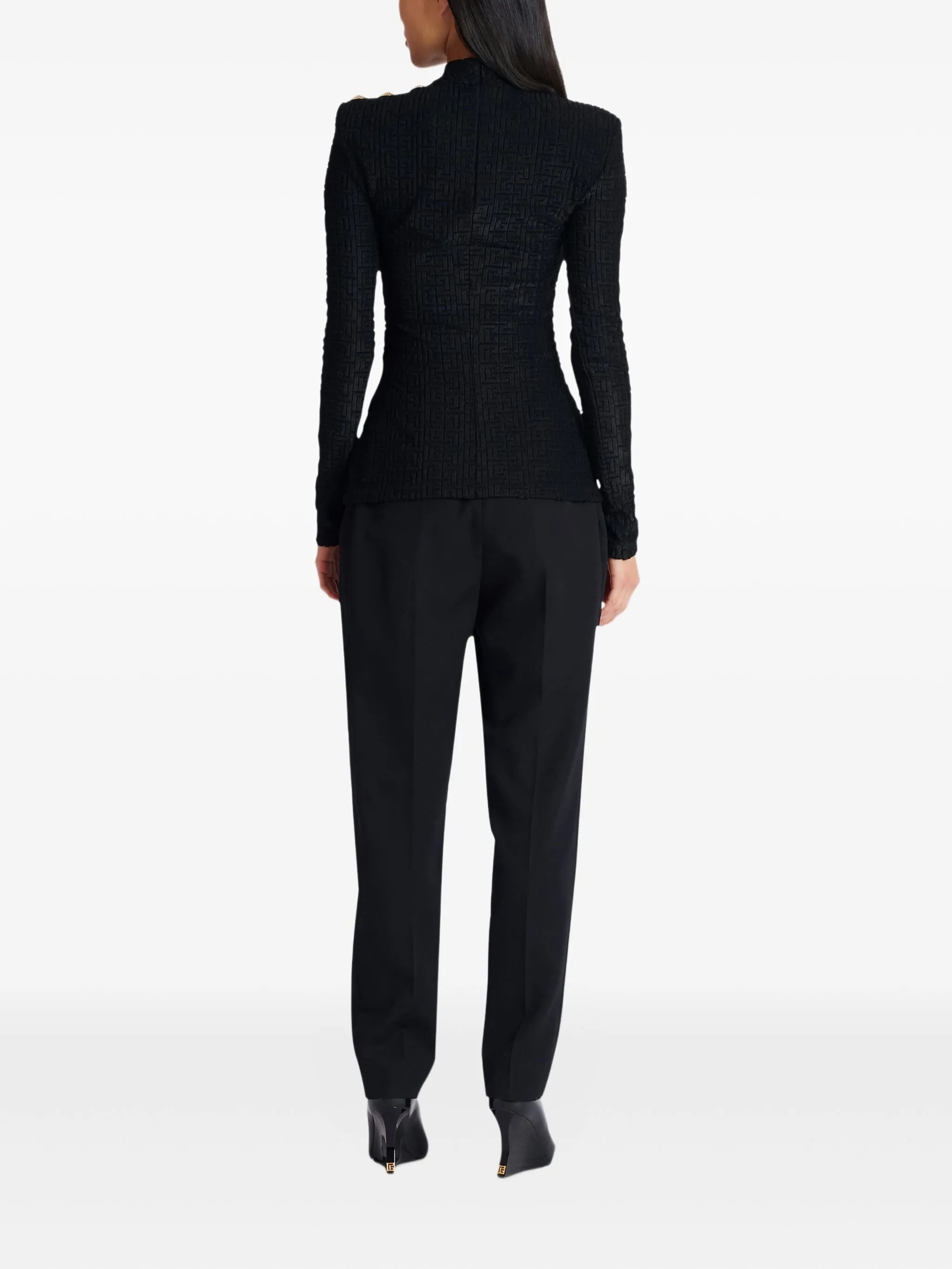 Fitted Long-Sleeved Textured Pattern Top
