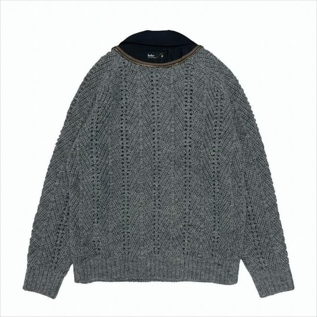 Textured Knit Wool Pullover with Unique Collar