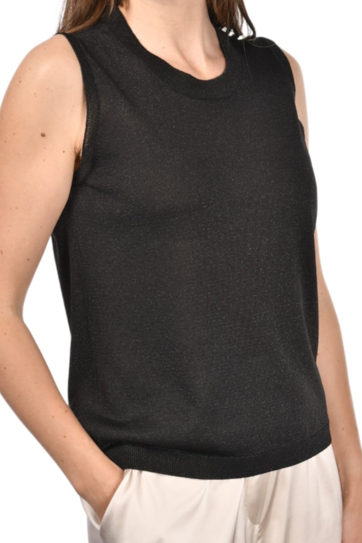 Sleek Black Knit Top with Ribbed Edges
