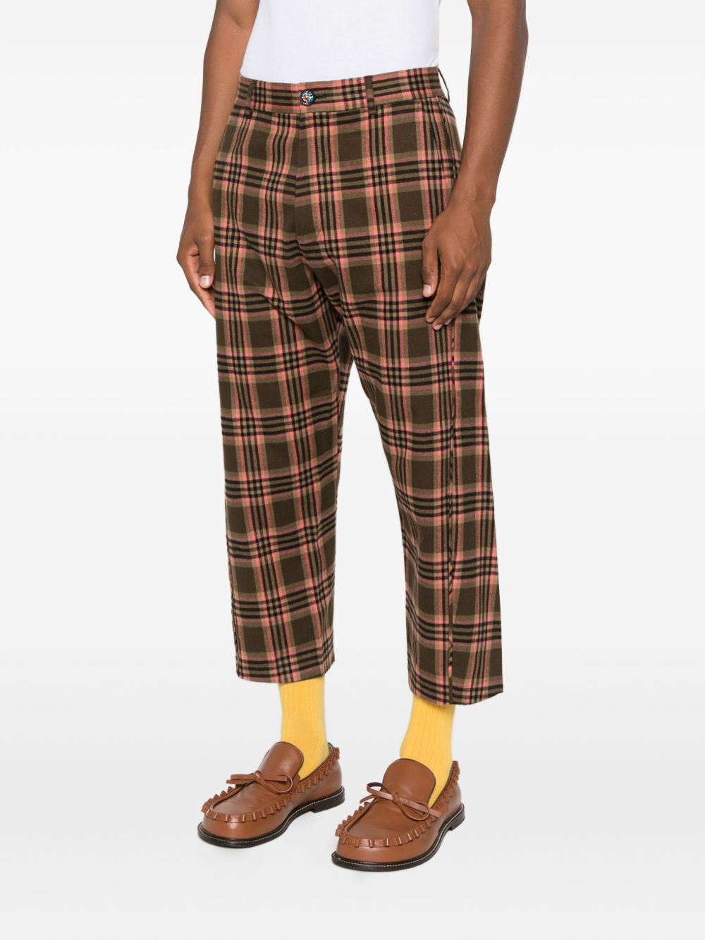 Cropped Brown Check Trousers