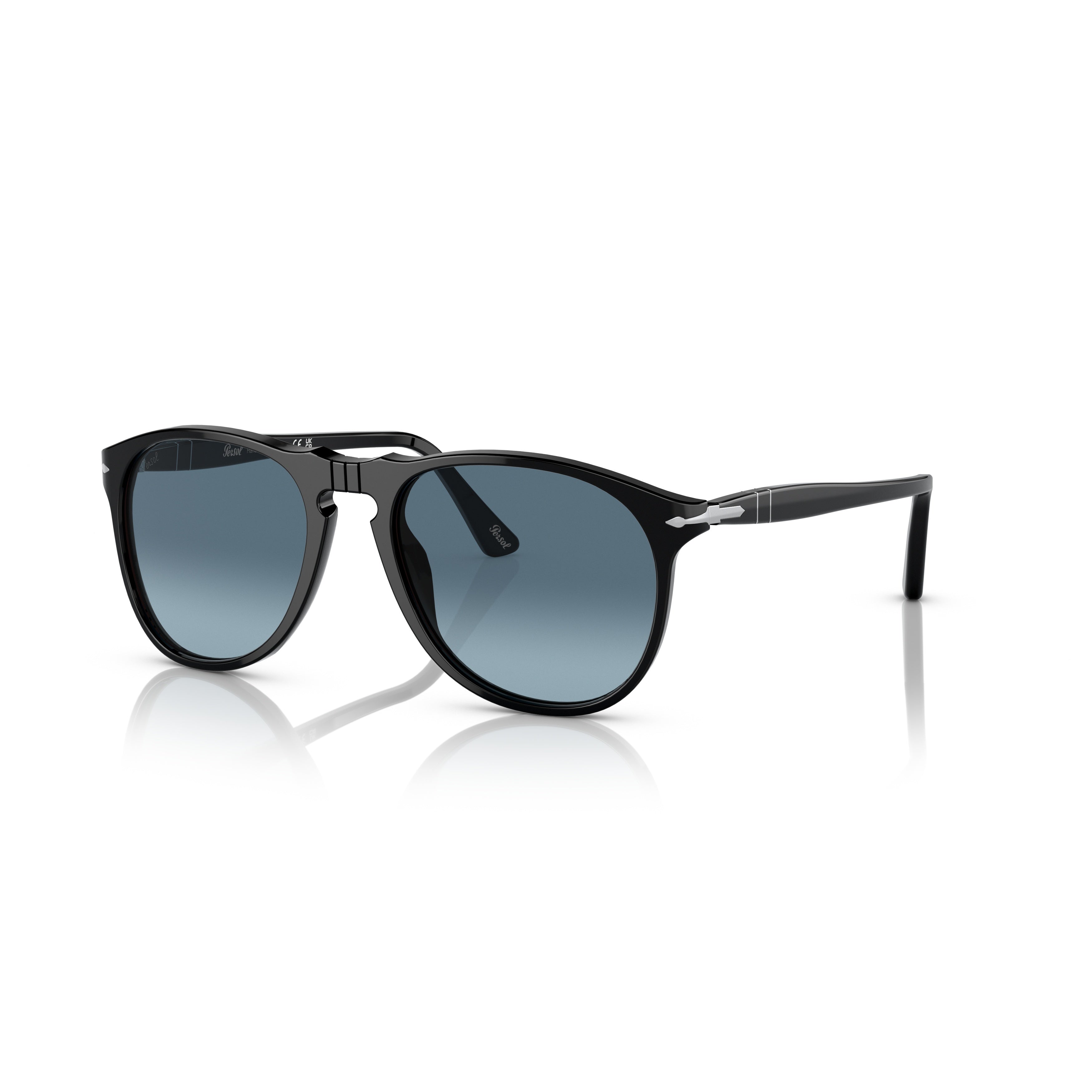 0po9649s Rounded Black Acetate Sunglasses with Gradient Blue Lenses