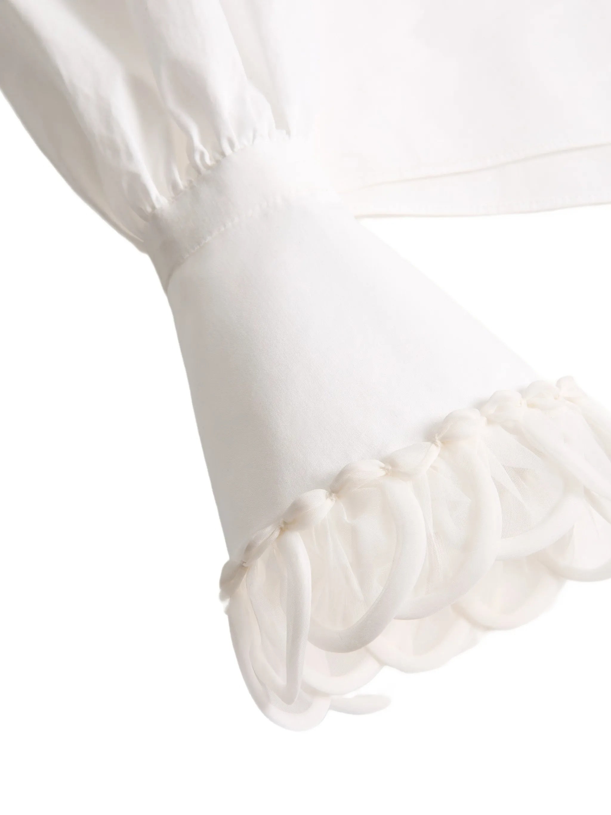 White Scalloped Embroidery Long-Sleeve Cotton Shirt