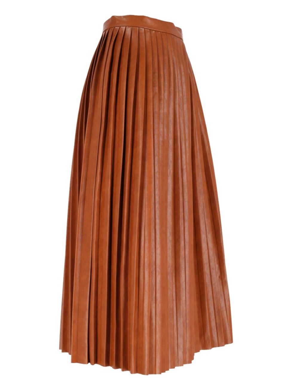 Pleated Midi Skirt – Brown