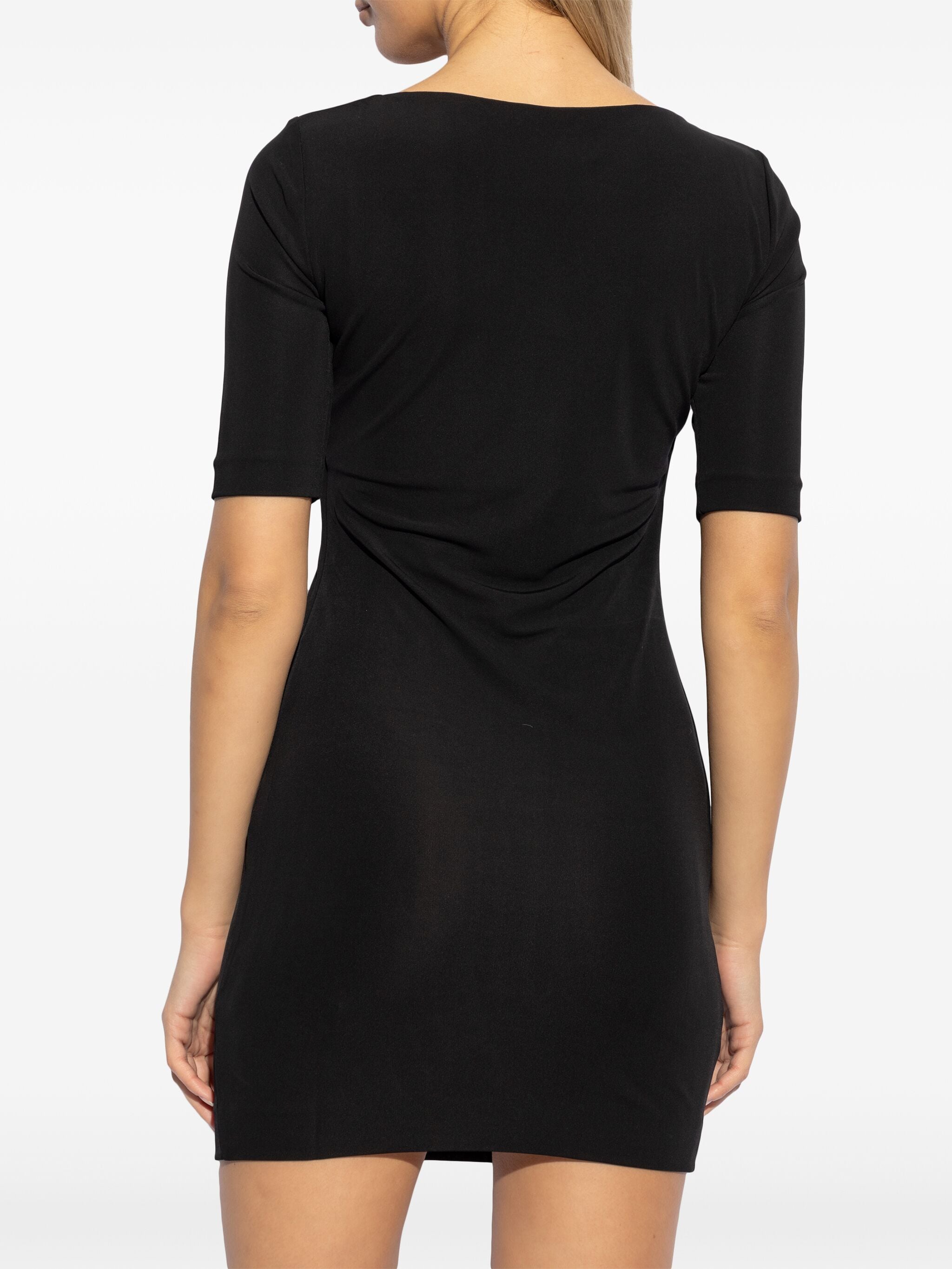 Form-Fitting Black Viscose Metallic Logo Dress