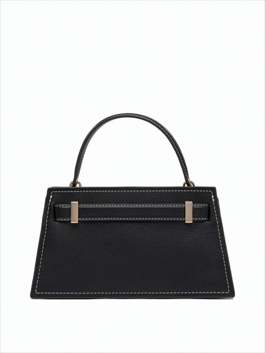 Structured Calf Leather Tote Bag with Gold-tone Clasp
