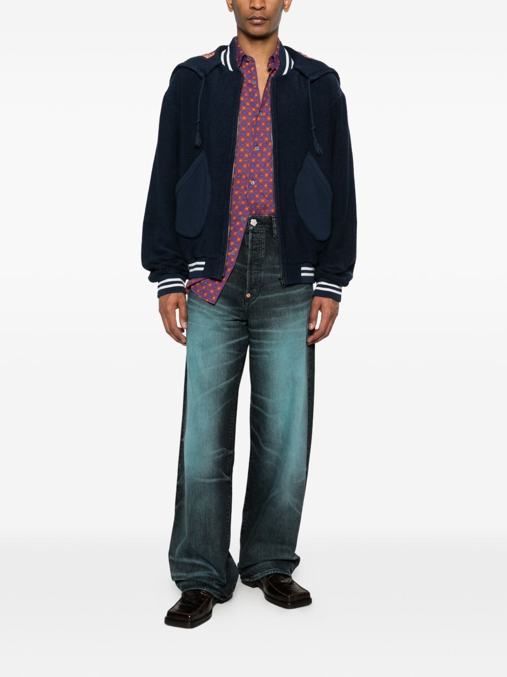 Deep Blue Silk and Nylon Zip-Up Jacket