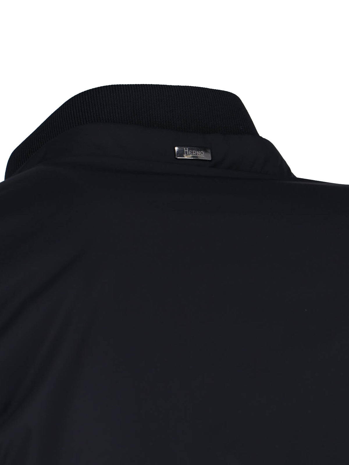 Sleek Black Minimalist Jacket With High Collar And Front Zip Closure
