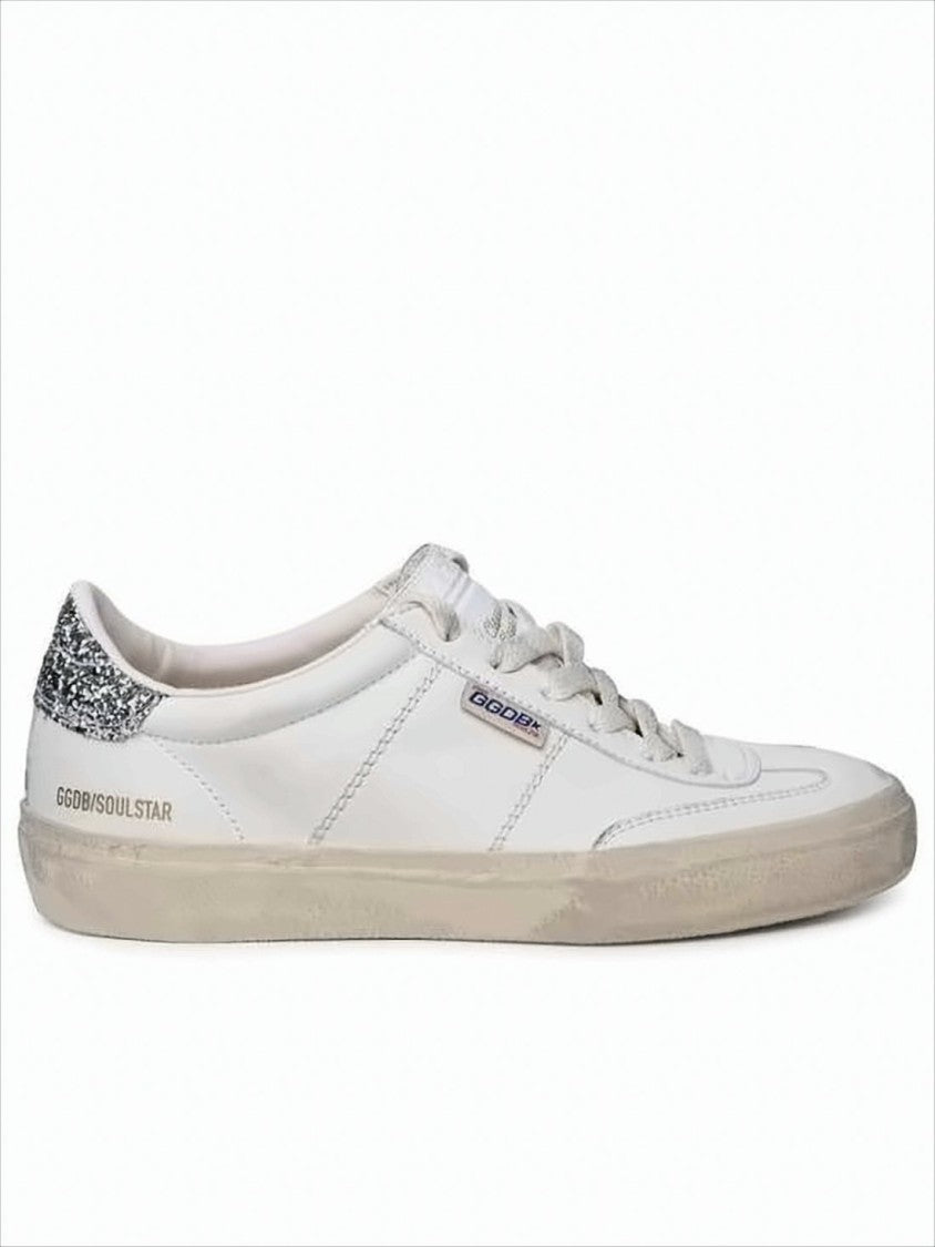Low-Top Distressed Sneakers With Glittery Heel Tab