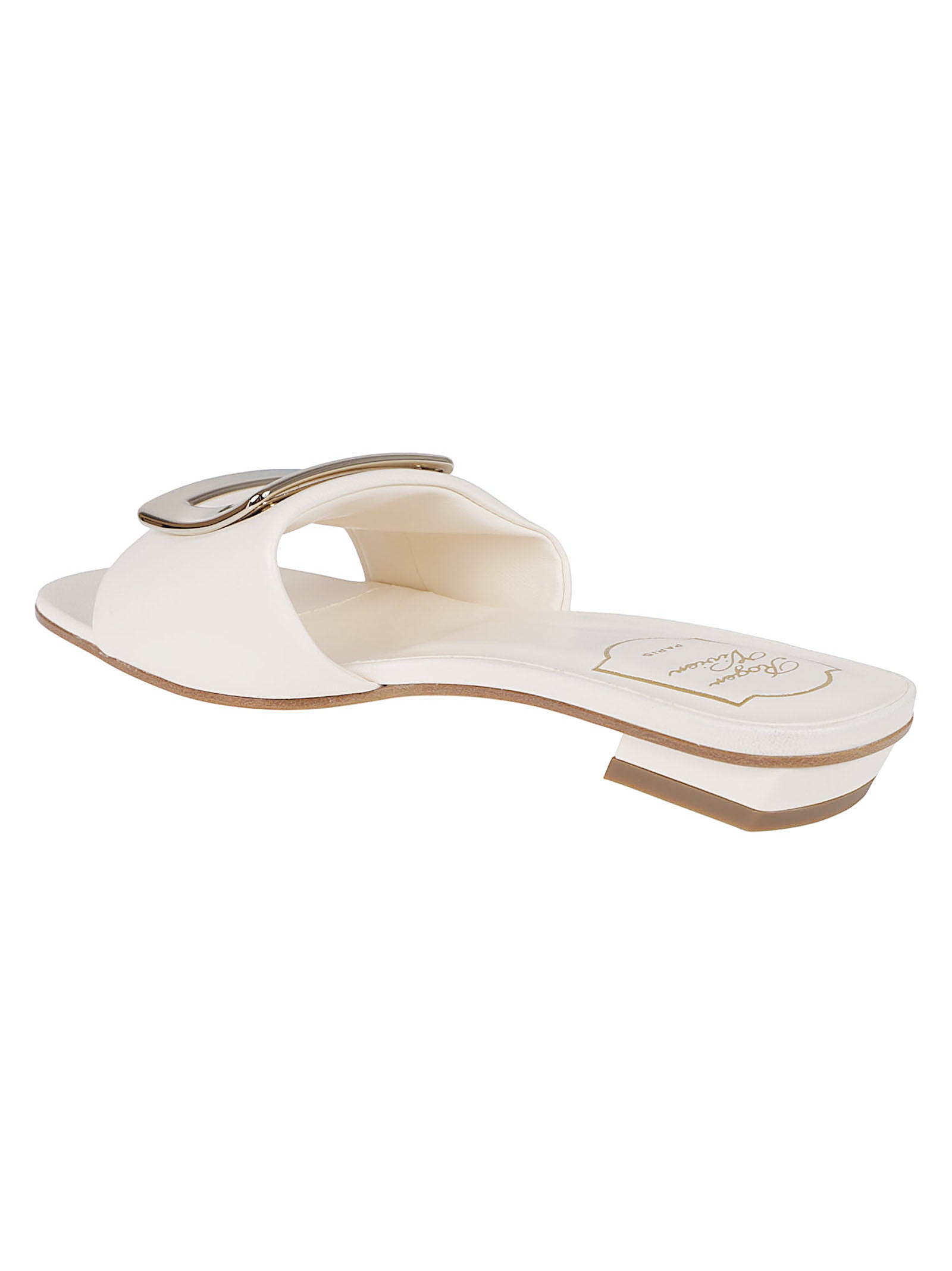 White Lambskin Sandals With Metallic Buckle