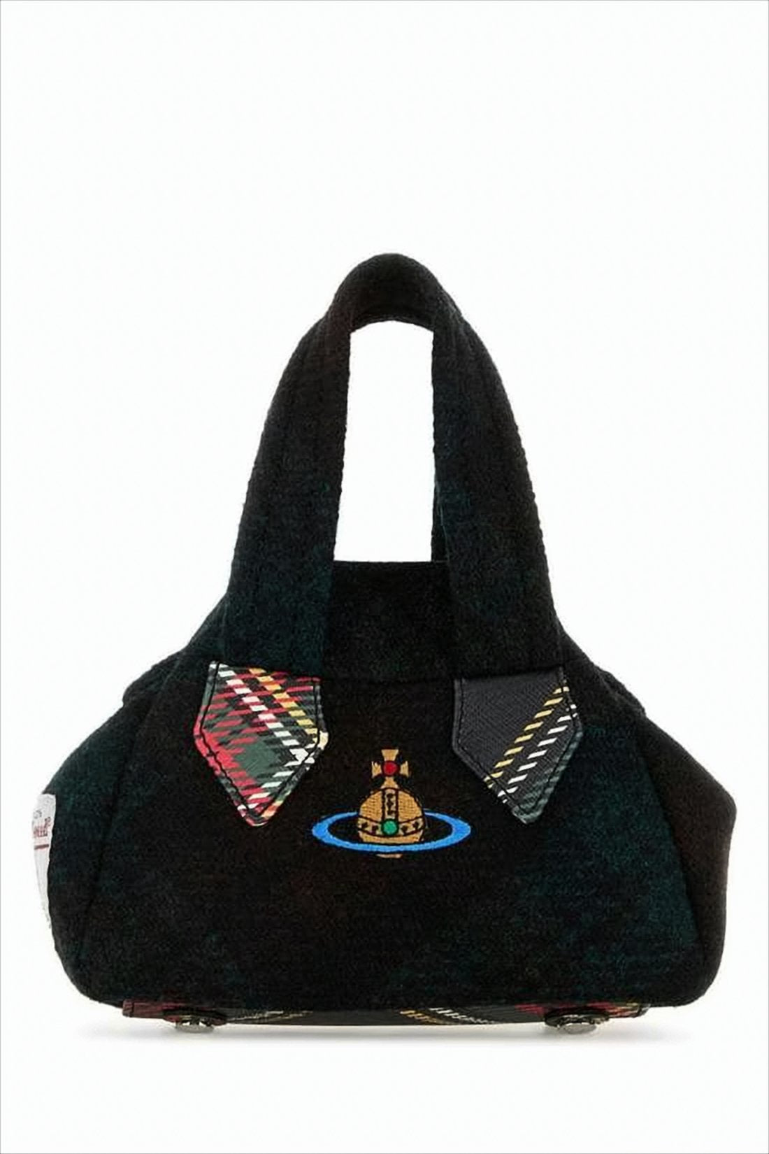 Plush Wool Shoulder Bag with Embroidered Emblem