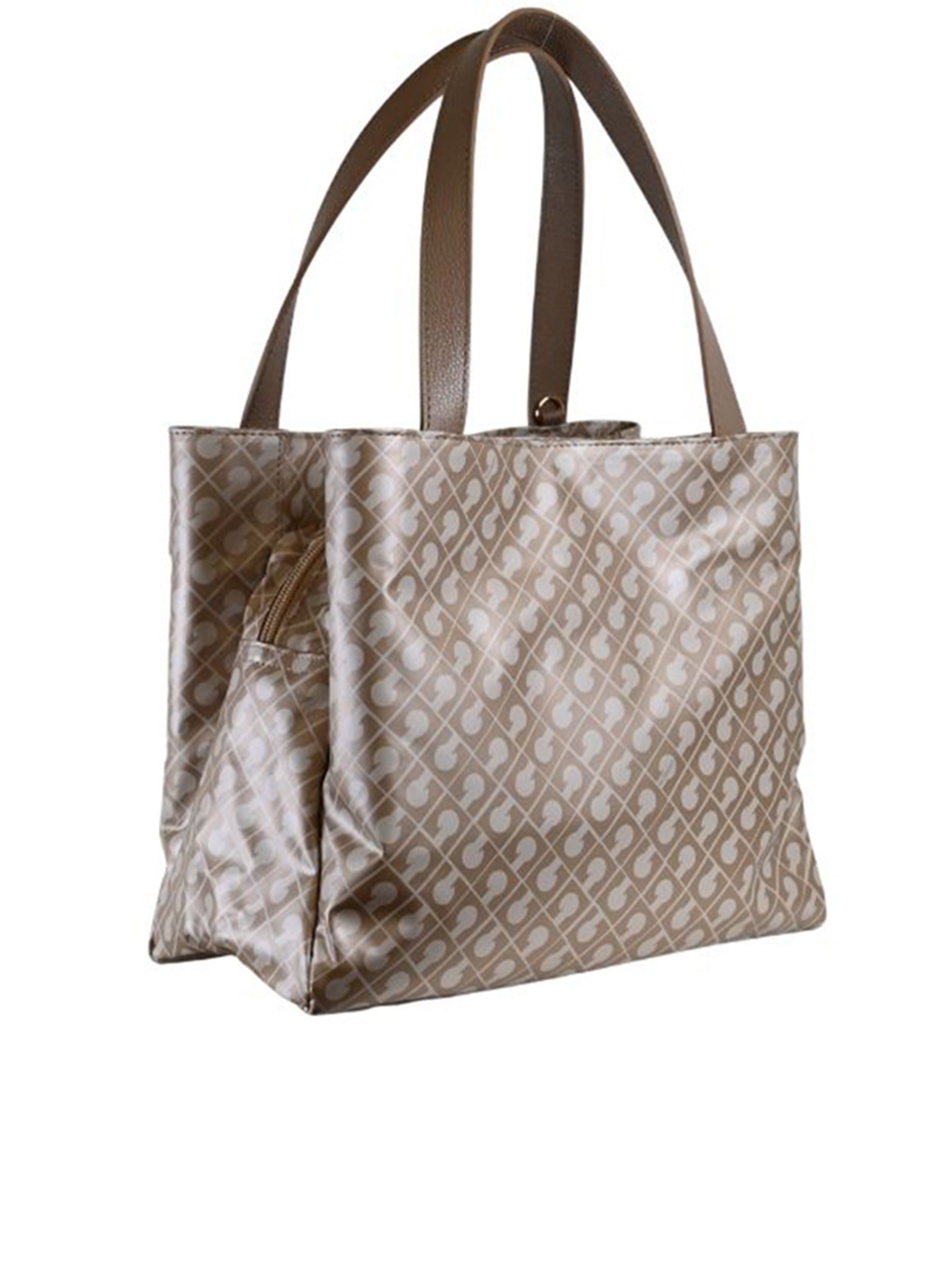 Brown Glossy Geometric Pattern Rectangular Handbag