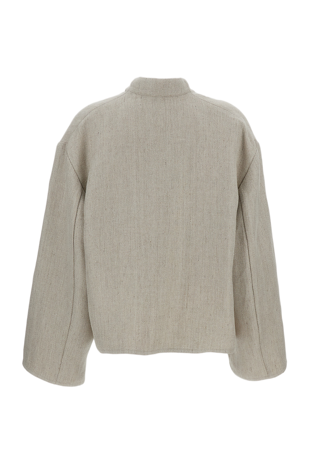 Beige Open-Front Linen Jacket with Fringed Trim