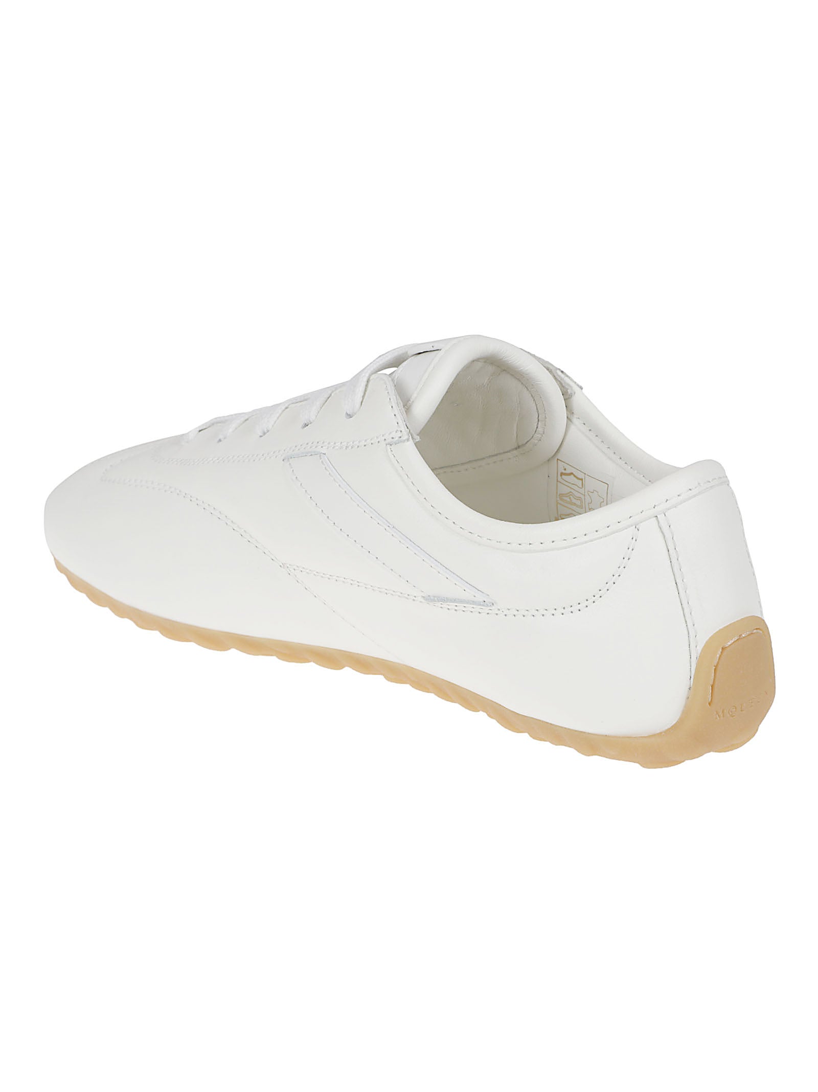 Rounded Toe White Nappa Leather Sneakers with Contrast Panel