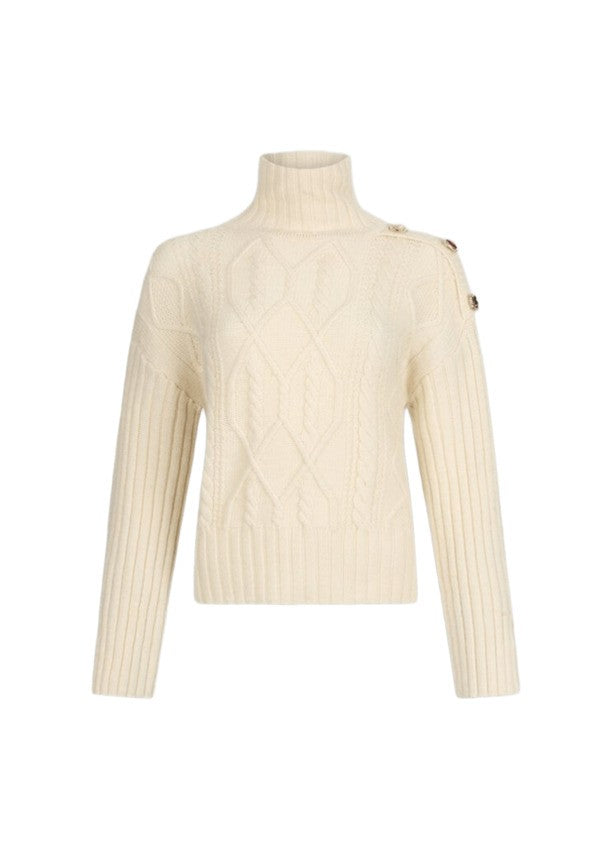 Cable Knit Sweatshirt with Jewel Button Detail