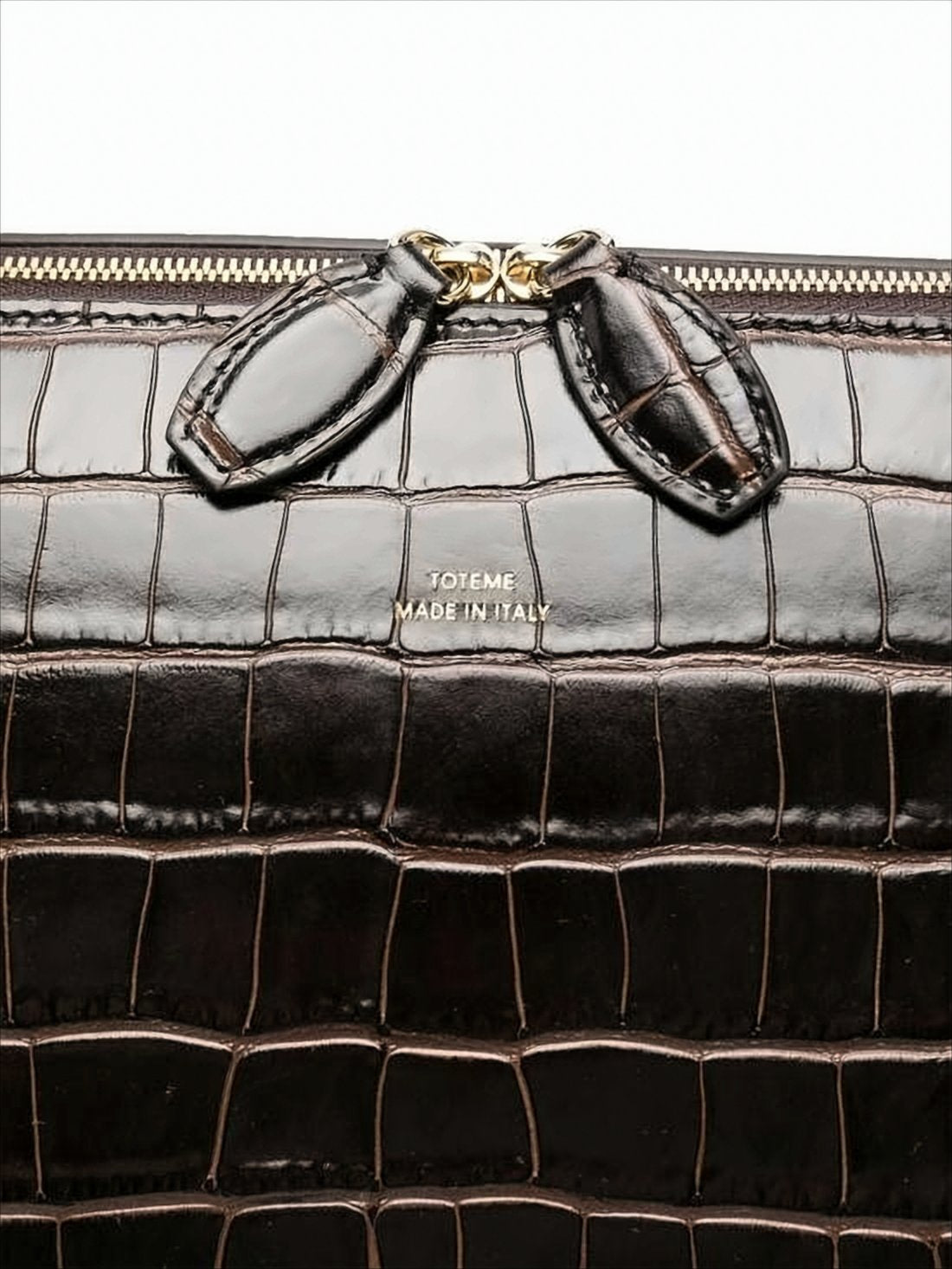 Crocodile-Embossed Black Calf Leather Tote Bag