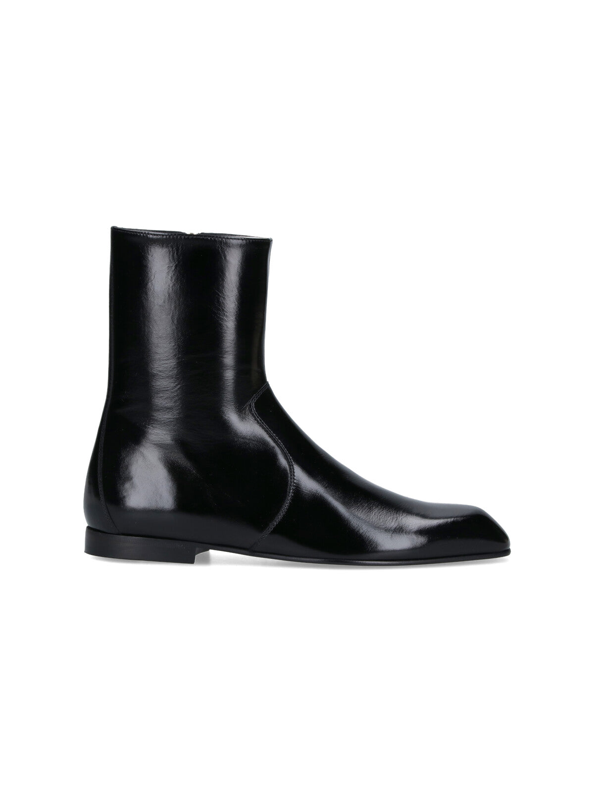 Sophisticated Black Calf Leather Ankle Boot With Gold Hardware