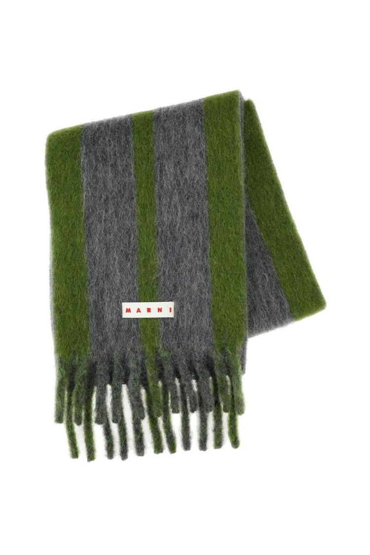 Large Striped Wool Scarf With Logo Detail