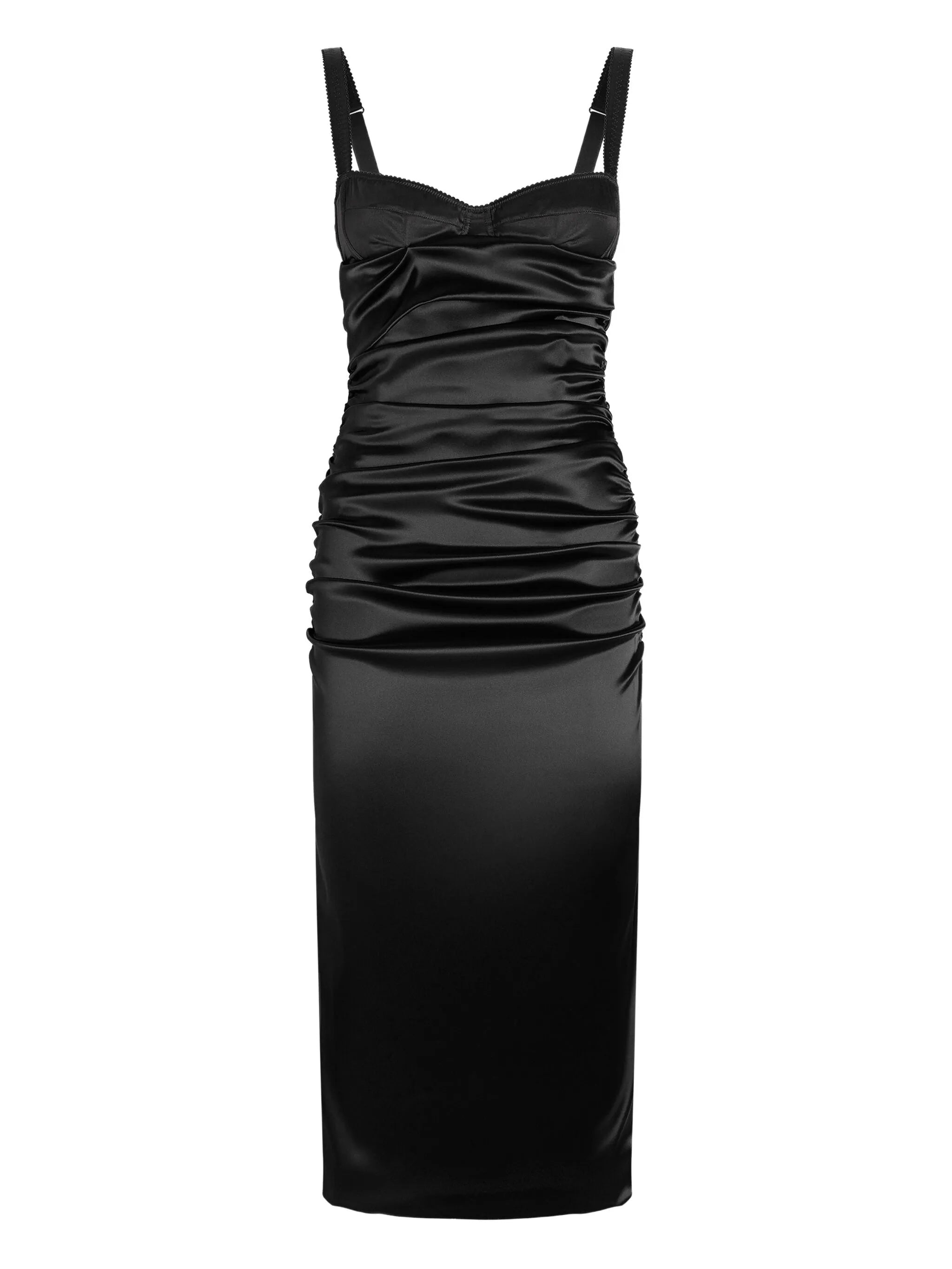 Fitted Black Ruched Cutout Midi Dress