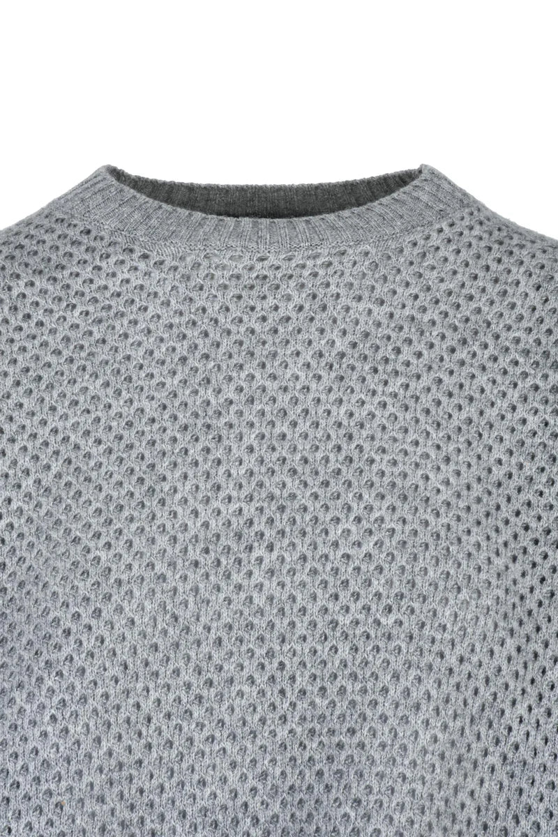 Crew Neck Wool Silk Cashmere Sweater - Grey