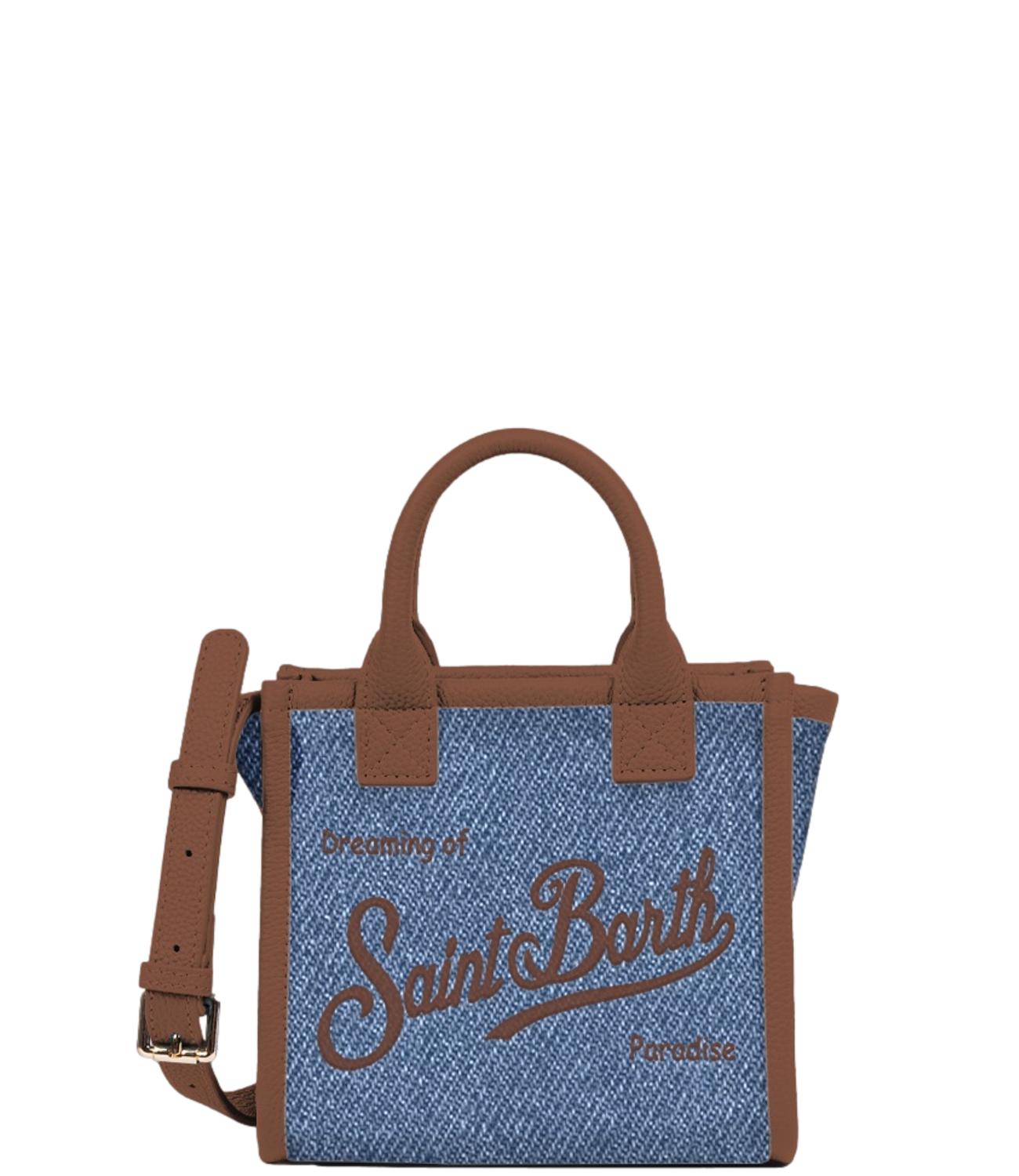 Structured Handbag in Denim-Like Fabric with Leather Accents