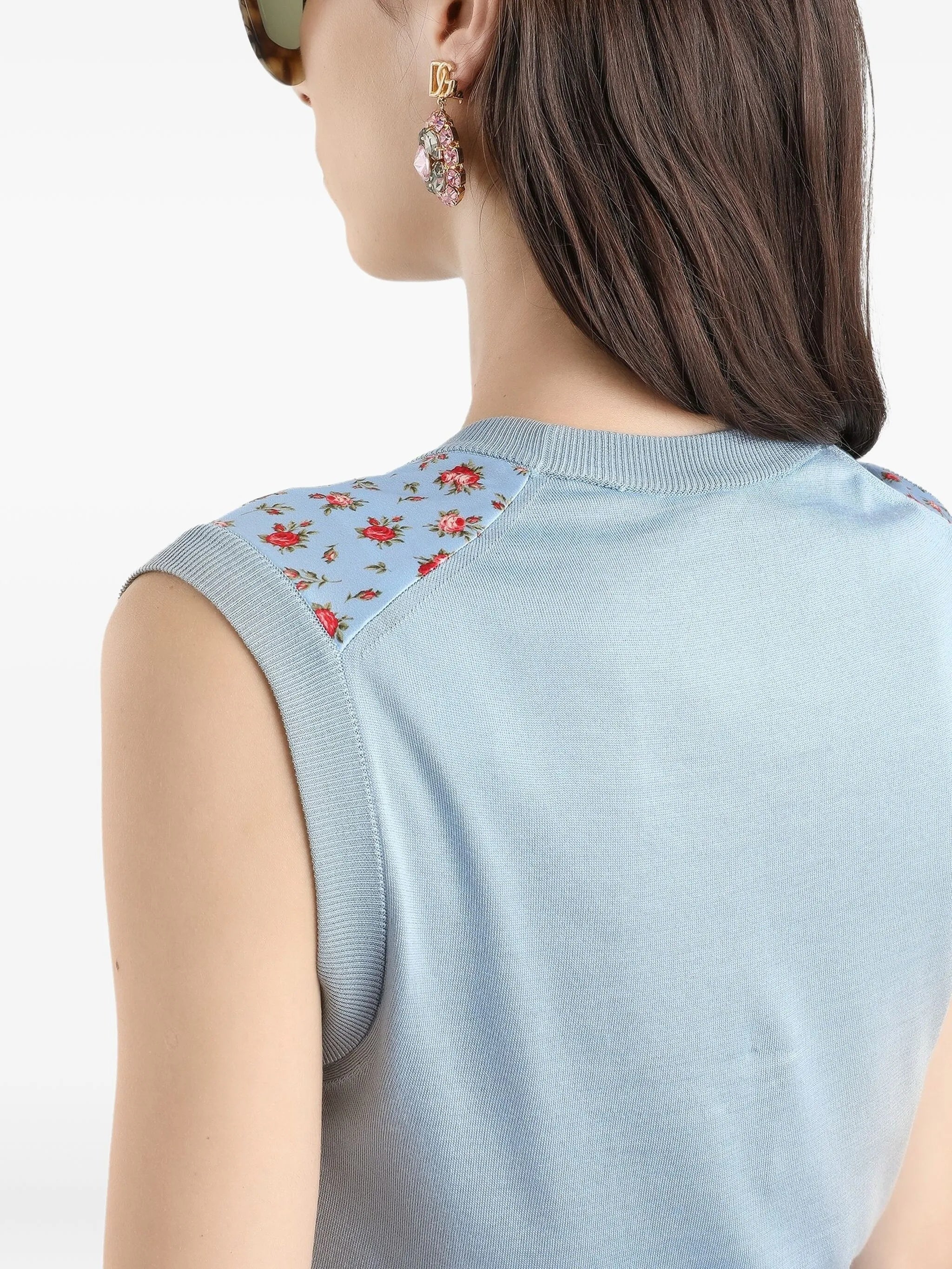 Light Blue Floral Print Silk Top
