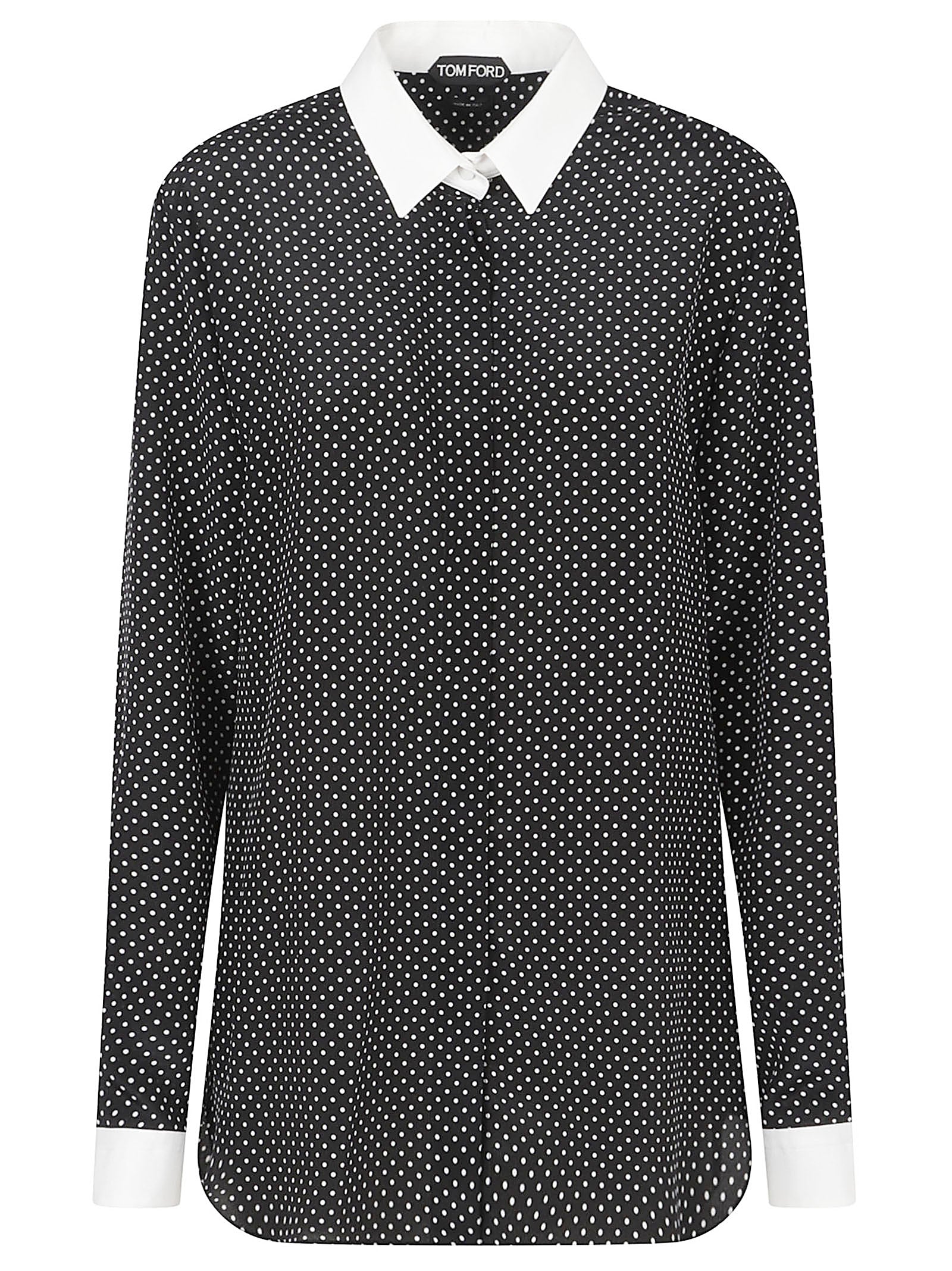Geometric Silk Shirt with Contrasting Collar and Cuffs
