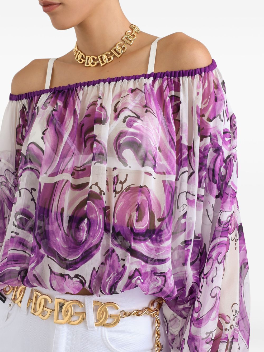Majolica Print Silk Chiffon Top