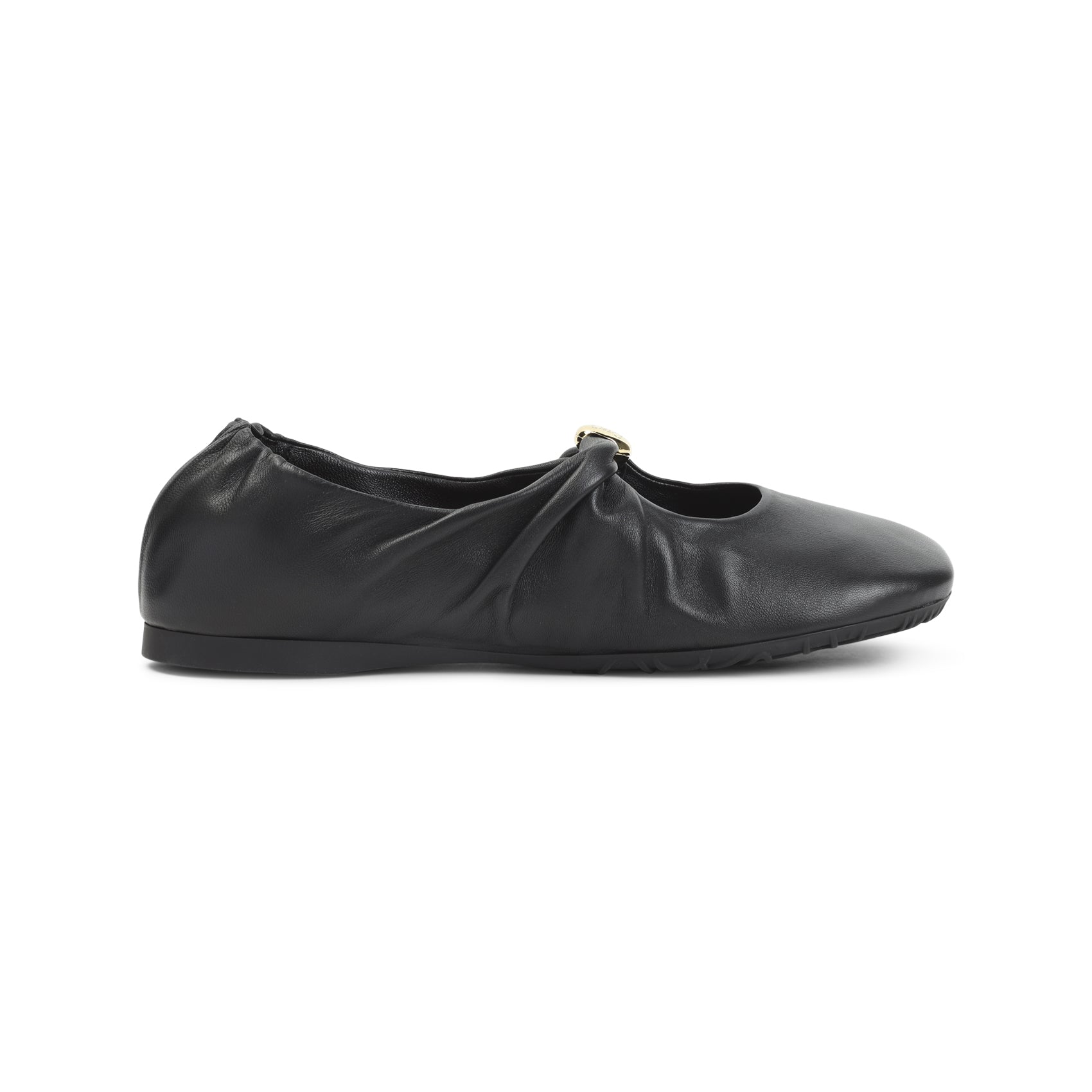 Lambskin Leather Ballerina Flats with Gold-tone Buckle Detail