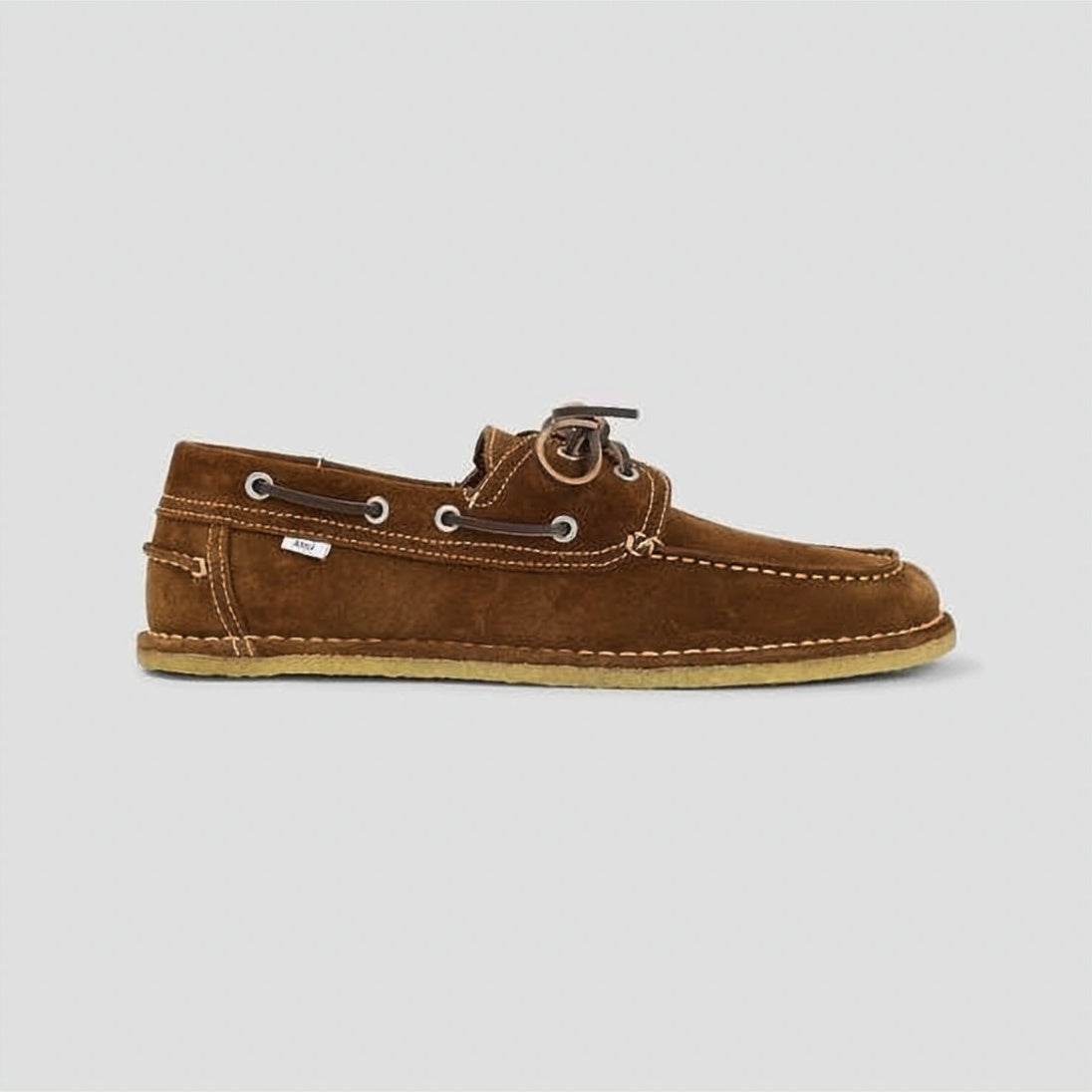 Suede Boat Shoes with White Stitching and Leather Laces