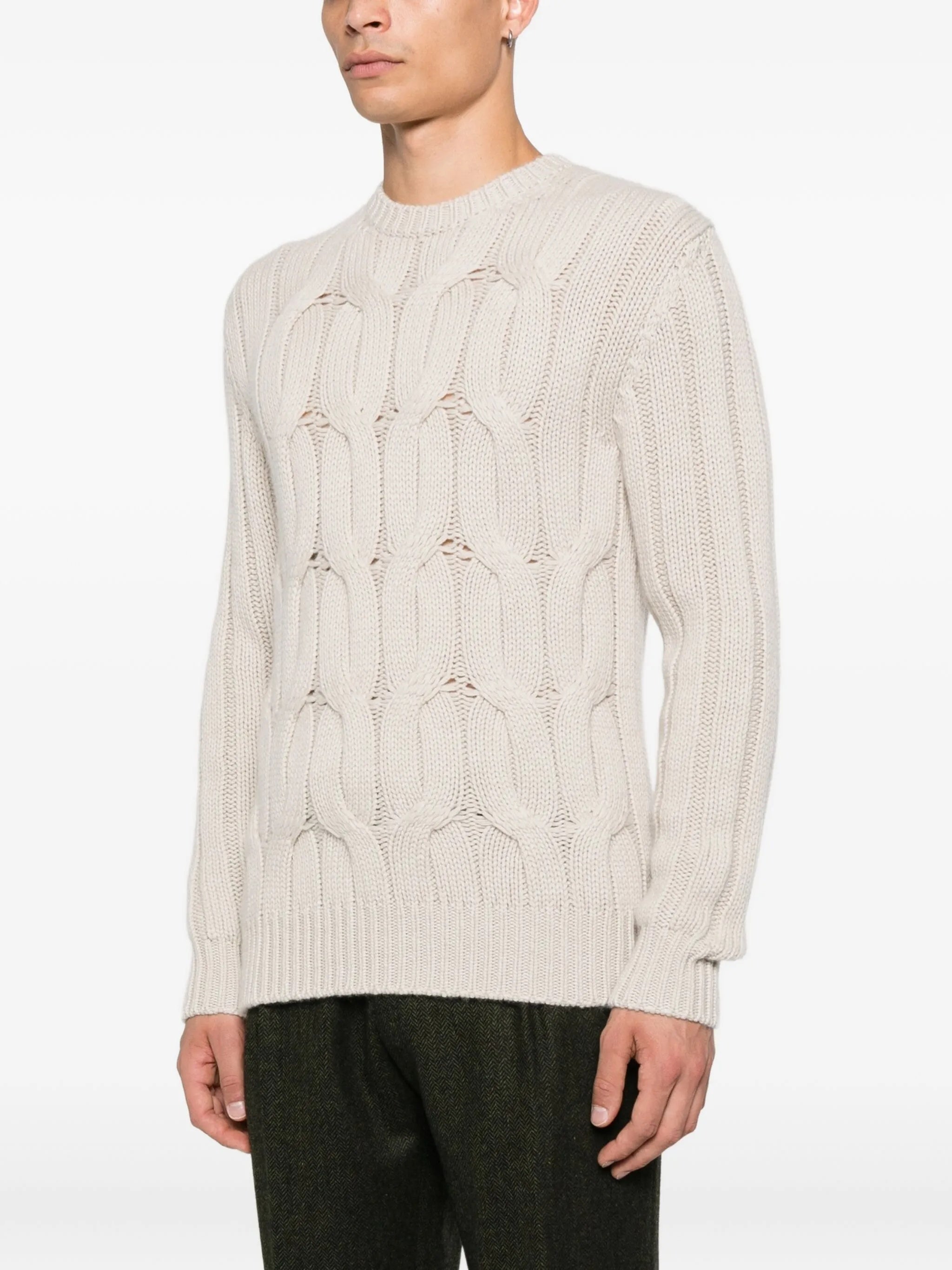 Treccia Cable Knit Crew Neck Sweater