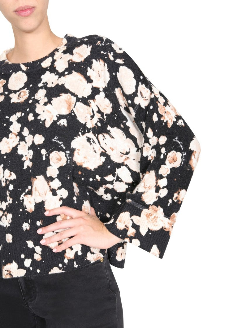 Relaxed Fit Floral Patterned Wool Mix Sweater