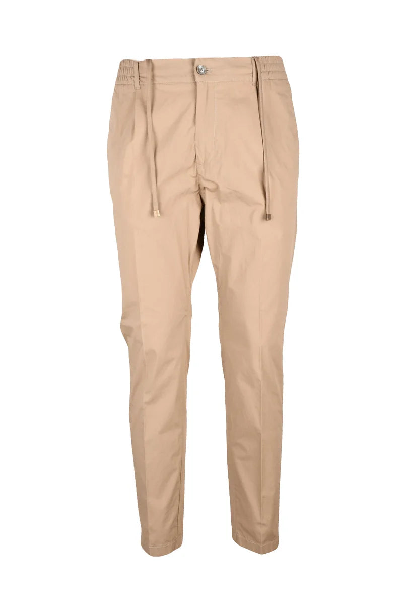 Beige Tailored Trousers with Adjustable Drawstring