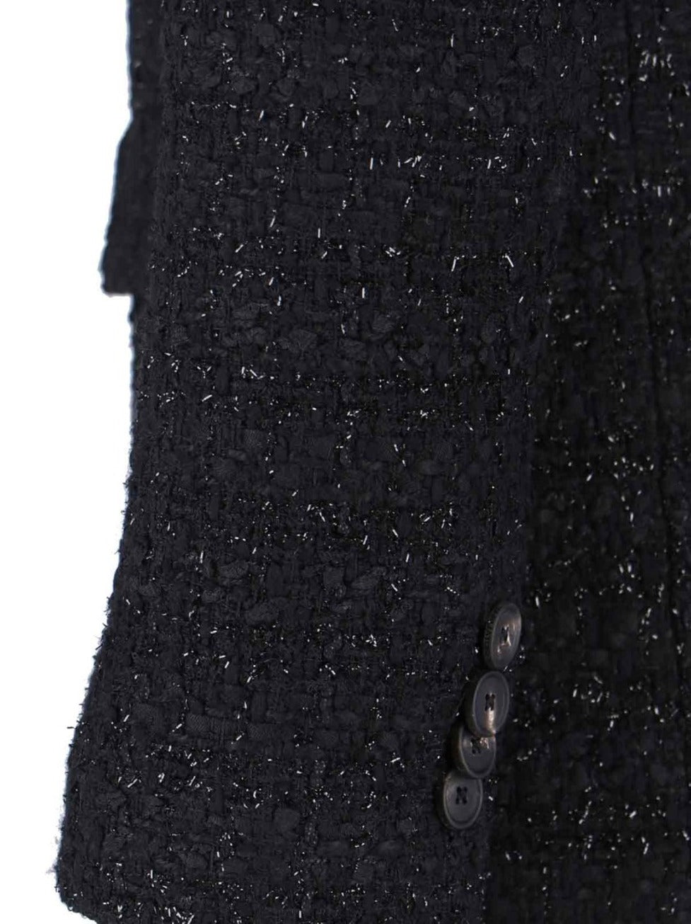 Tailored Black Jacket With Notched Lapel And Textured Fabric