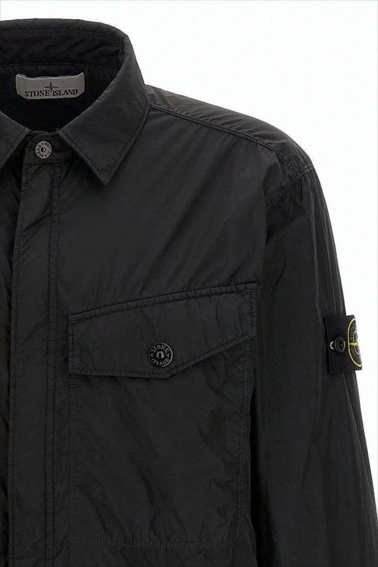 Lightweight Nylon Jacket with Classic Collar and Signature Patch
