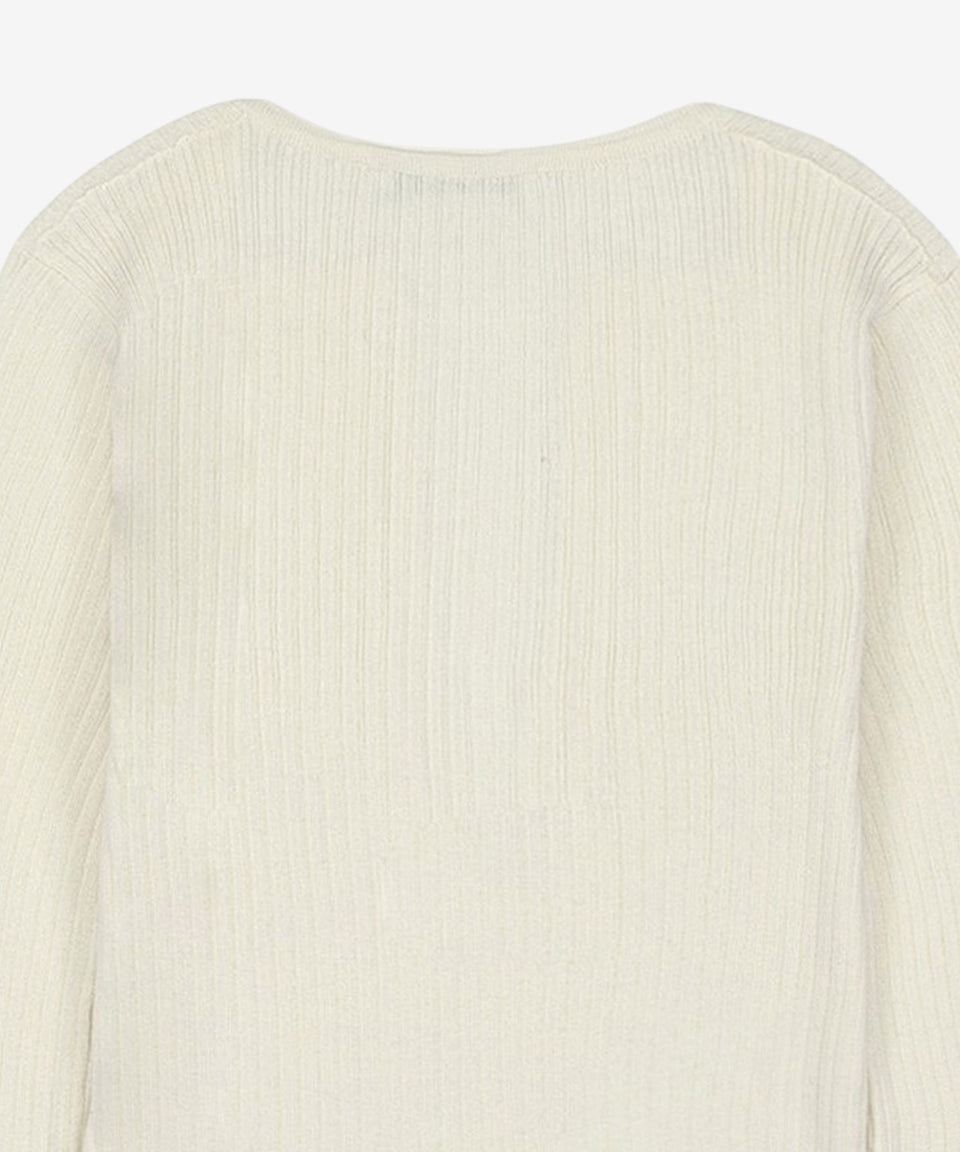 Ribbed Silk-Cashmere Blend Sweater with Notch Neckline