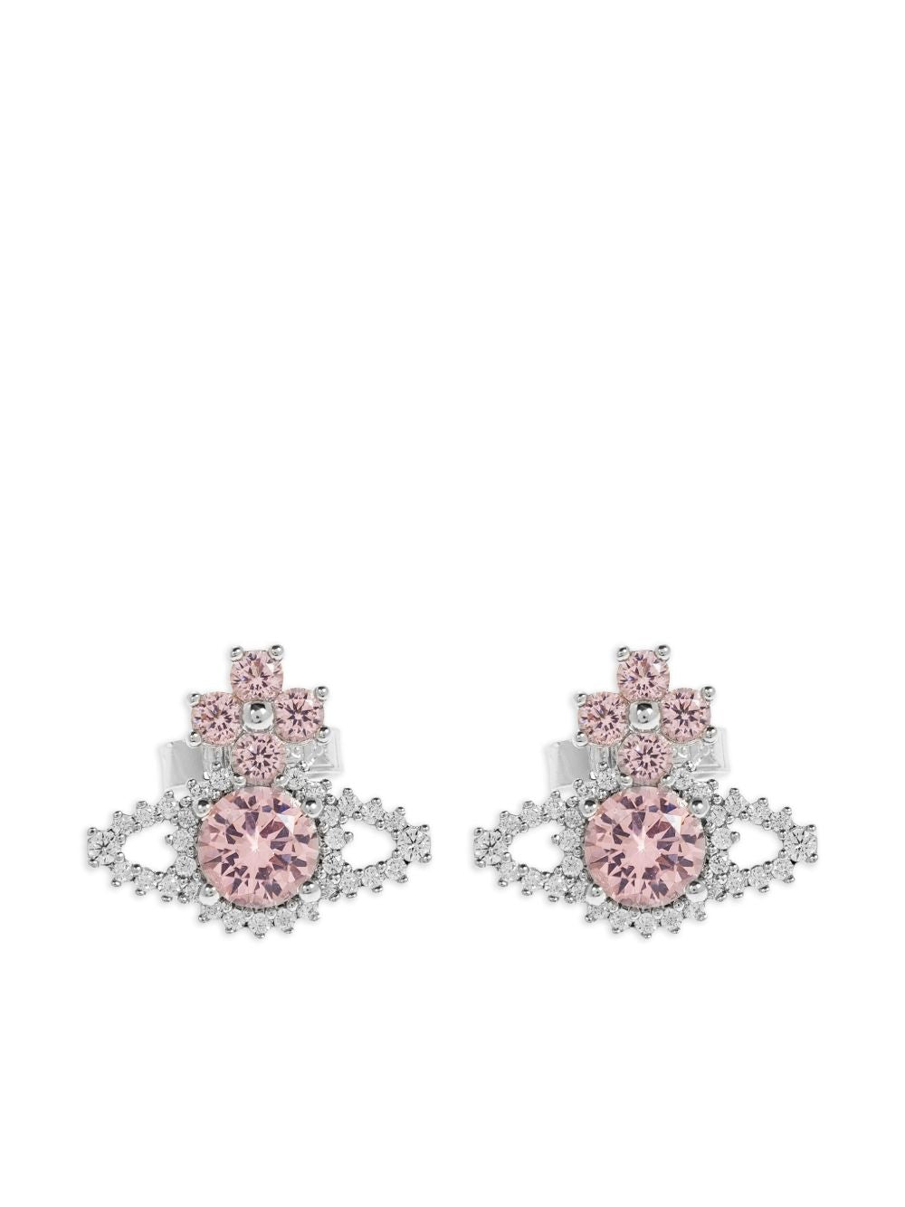 Orb-Shaped Silver-Tone Crystal Stud Earrings