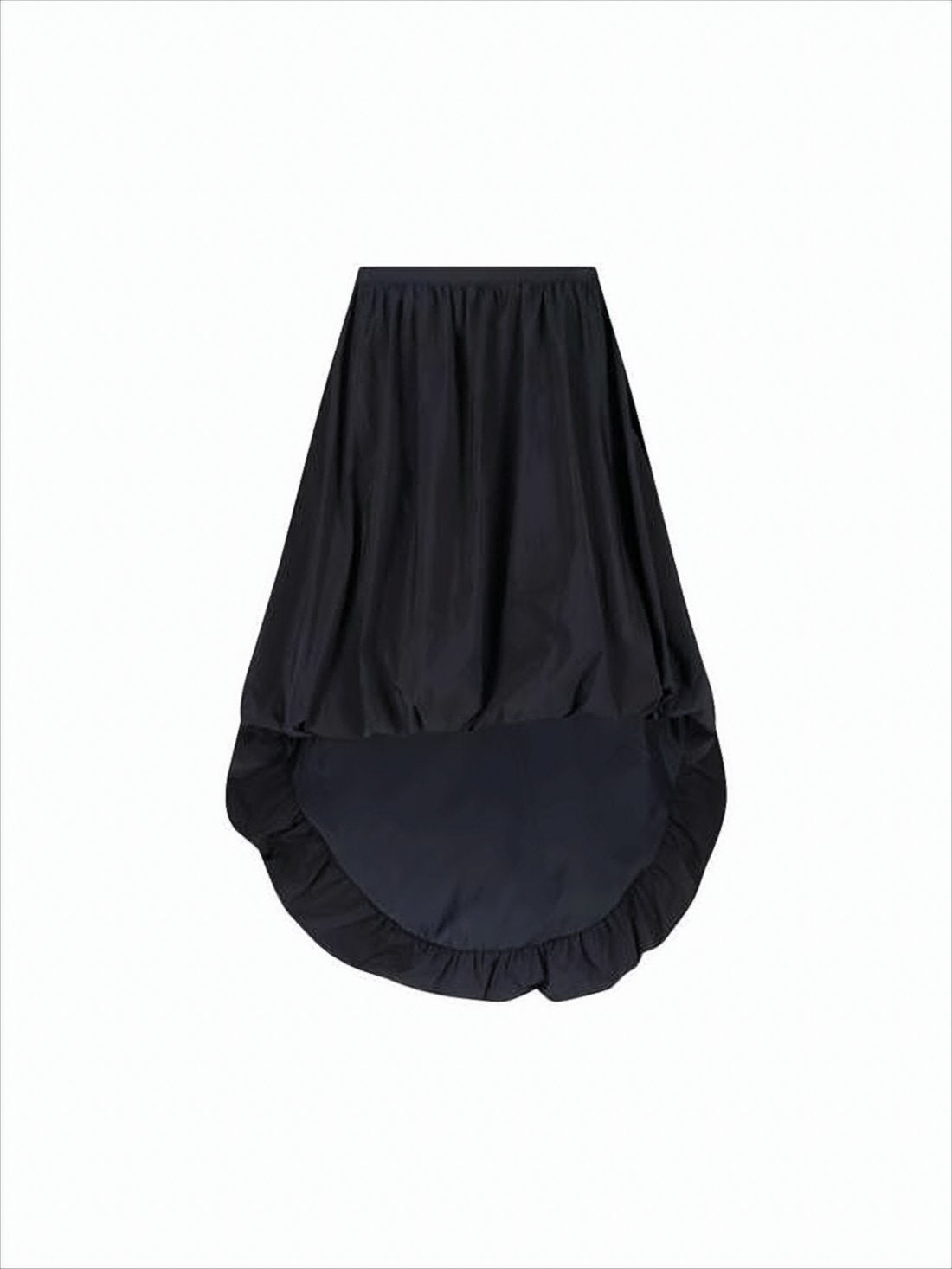 Asymmetrical Black Midi Skirt with Gathered Waistband