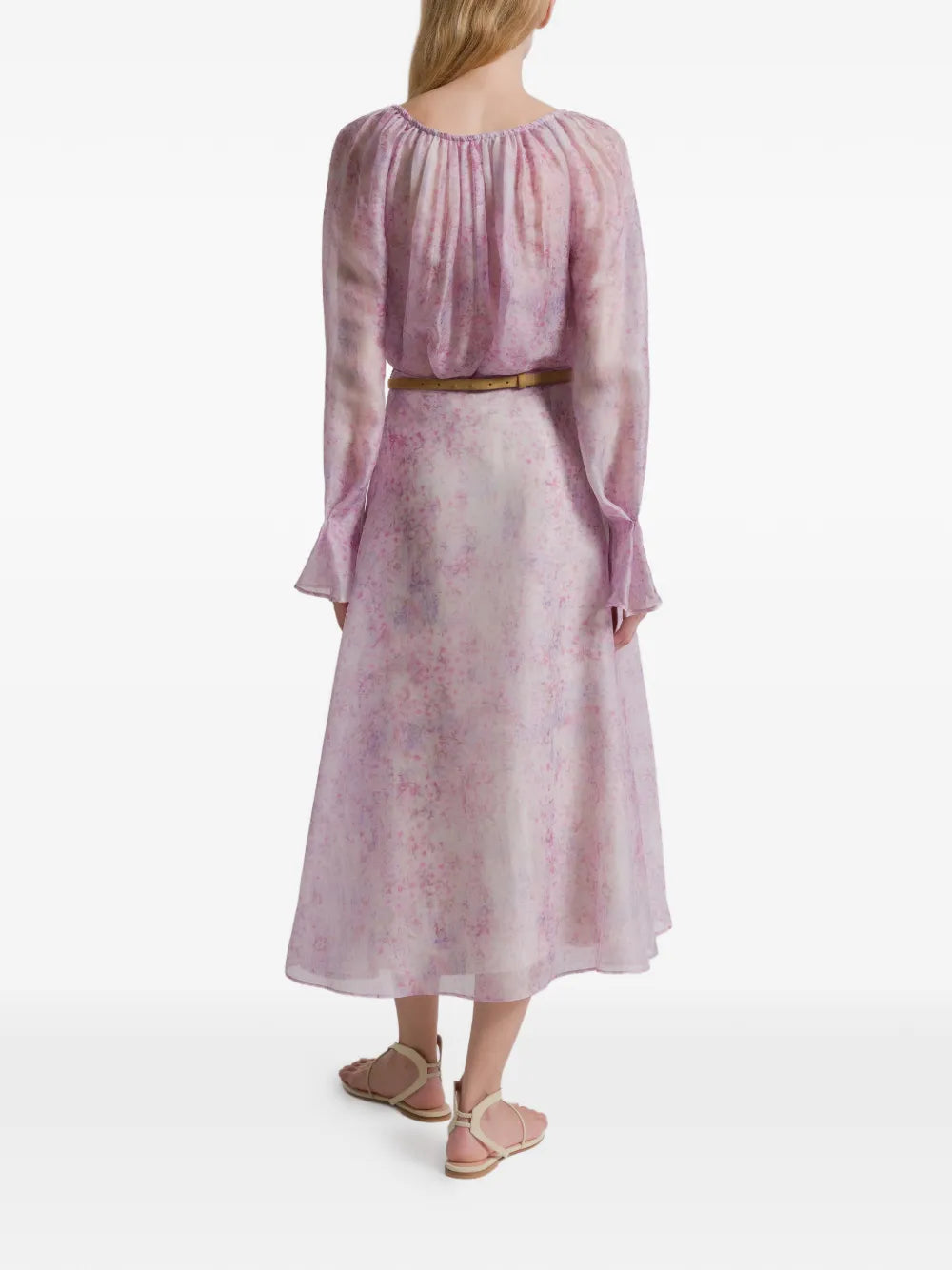 Pastel Floral Organza Blouse with Gathered Neckline