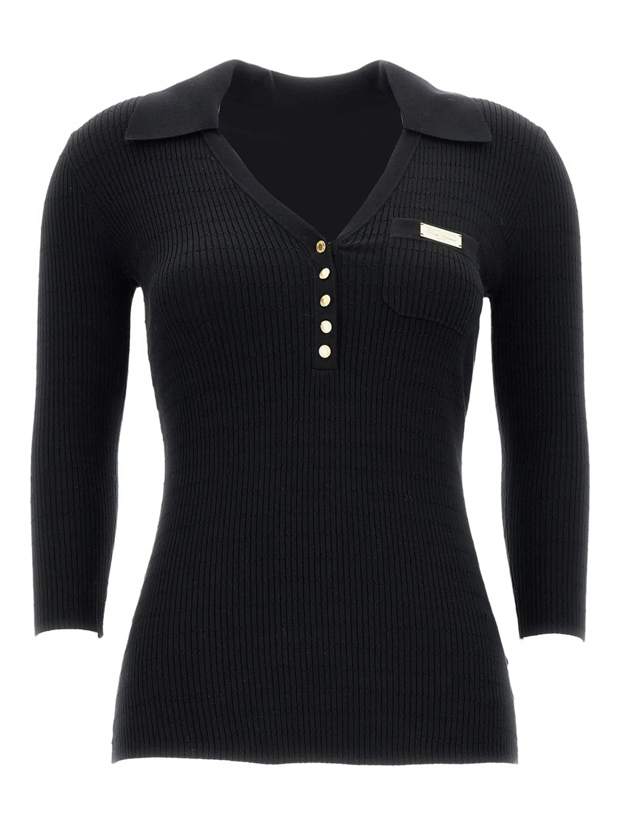 Fitted Black Ribbed V-Neck Top